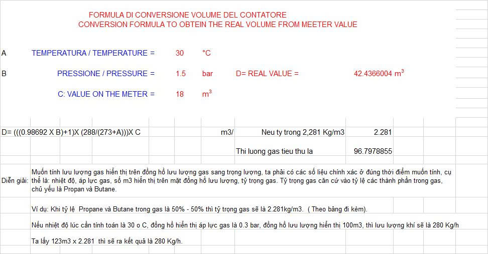 hướng dẫn tính lưu lượng gas